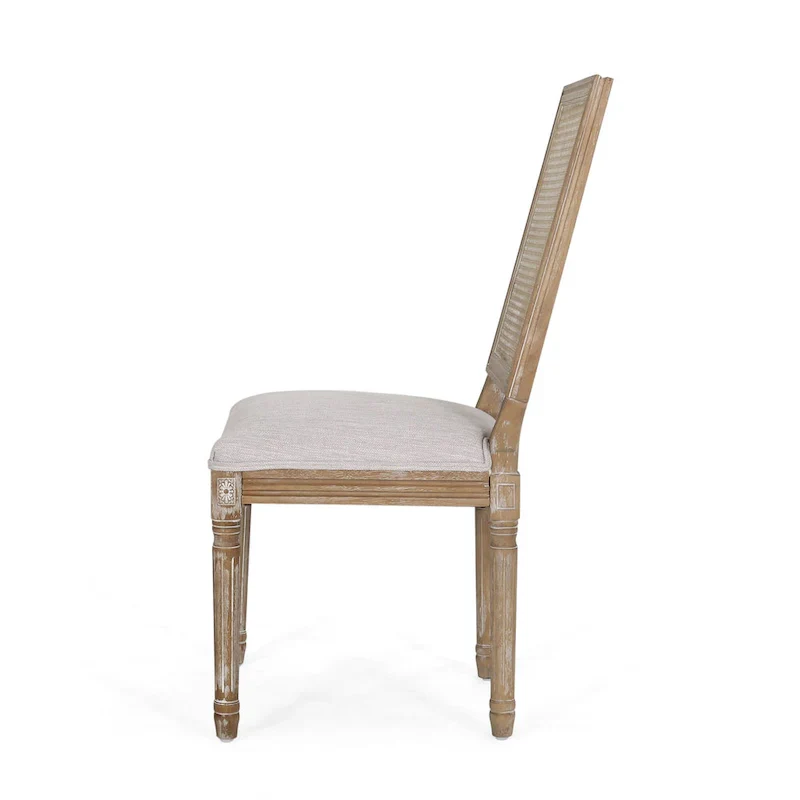 Natural Wood and Cane Upholstered Dining Chairs for 4 People