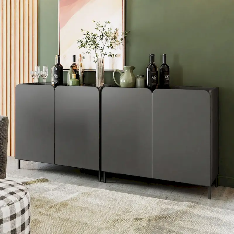 White/Black Mid-Century Modern Accent Cabinet with Soft Close Doors, Set of 2