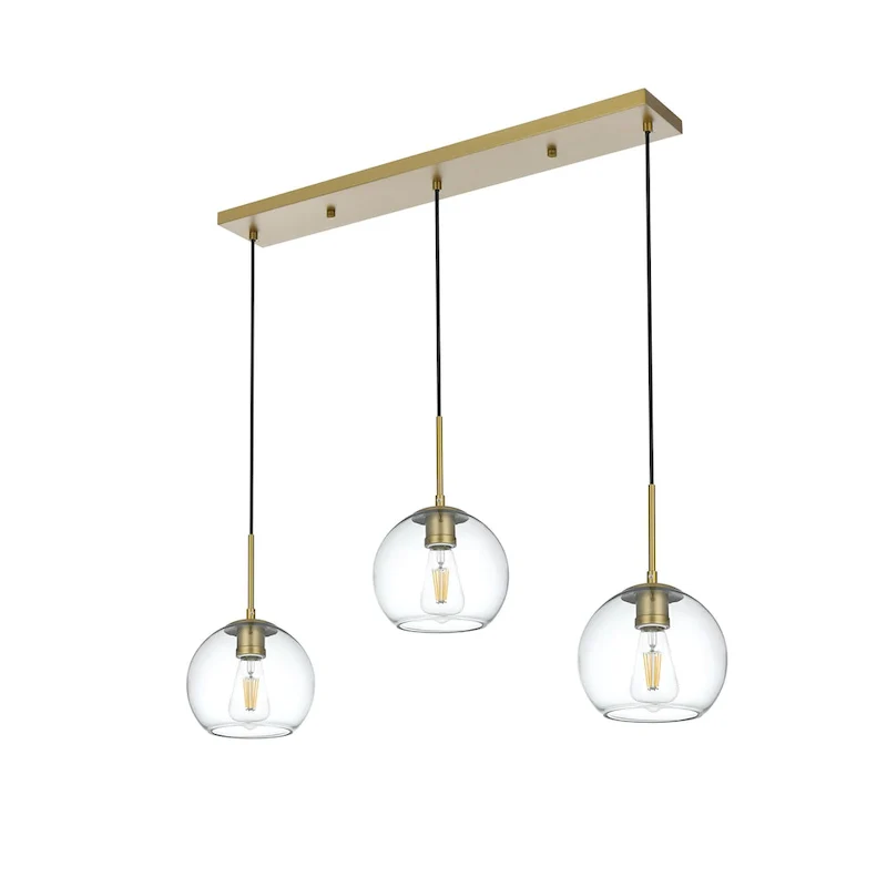 Clear Spherical Glass/ Metal 3-Light 36-inch Pendant
