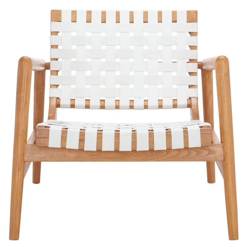 Natural Wood Leather Woven Accent Chair - Single Seat