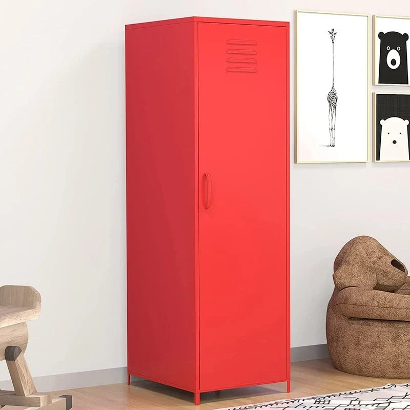 White / Red / Blue / Yellow Kids Steel Locker Cabinet with Hanging Rod, Shelves & Vented Doors