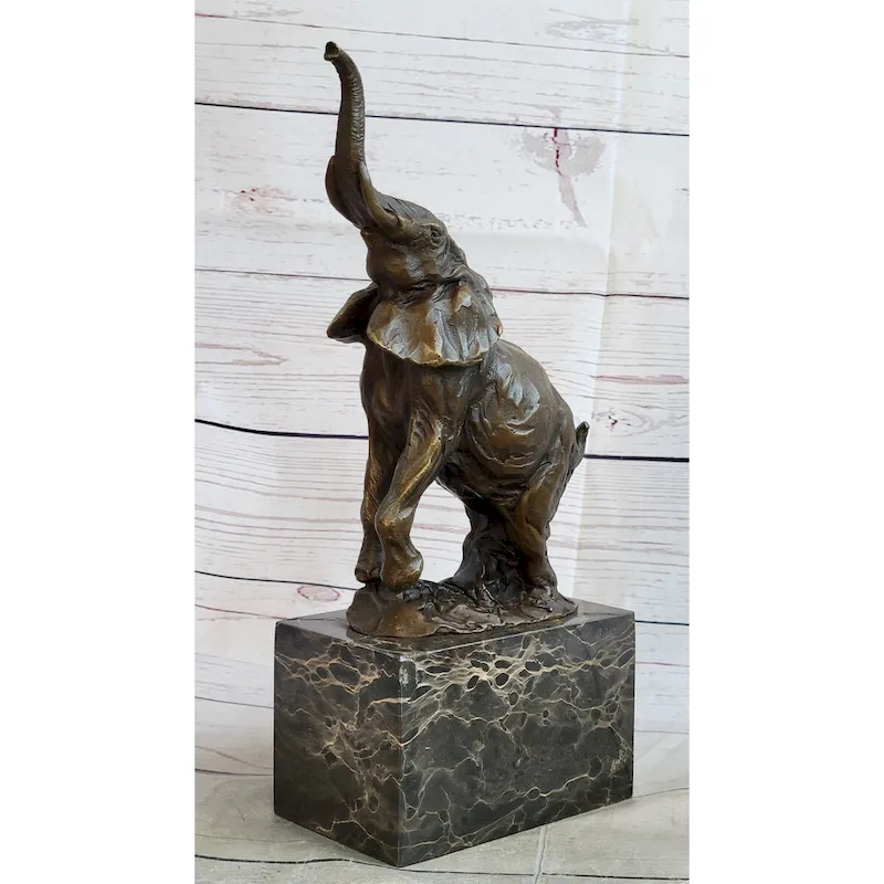 Elephant Standing On Hind Legs Bronze Figure Statue Sculpture Signed Art On Marble Base