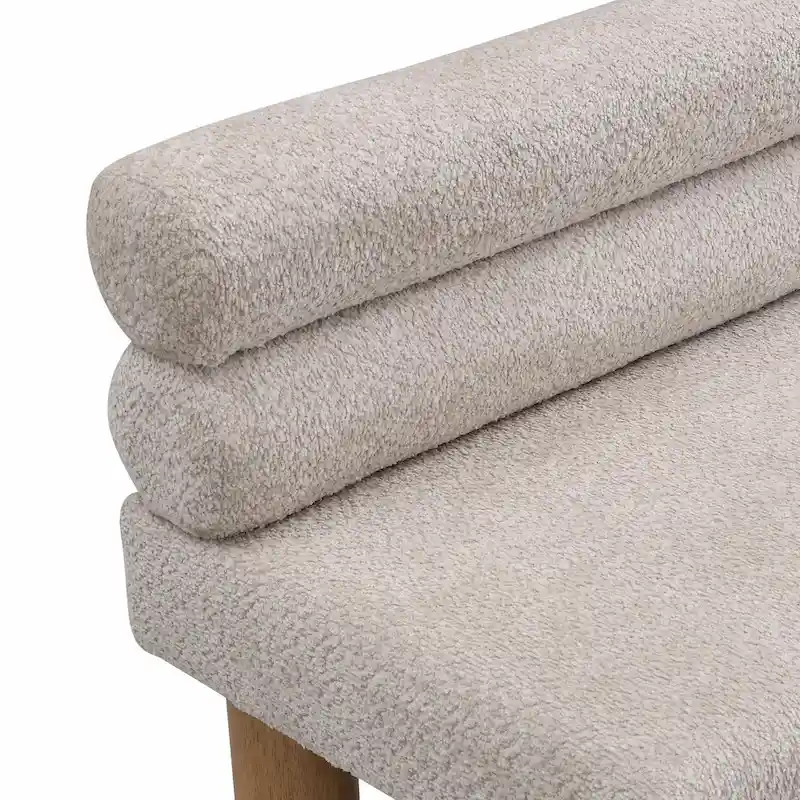 Boucle Fabric Dining Bench - Rubber Wood Legs