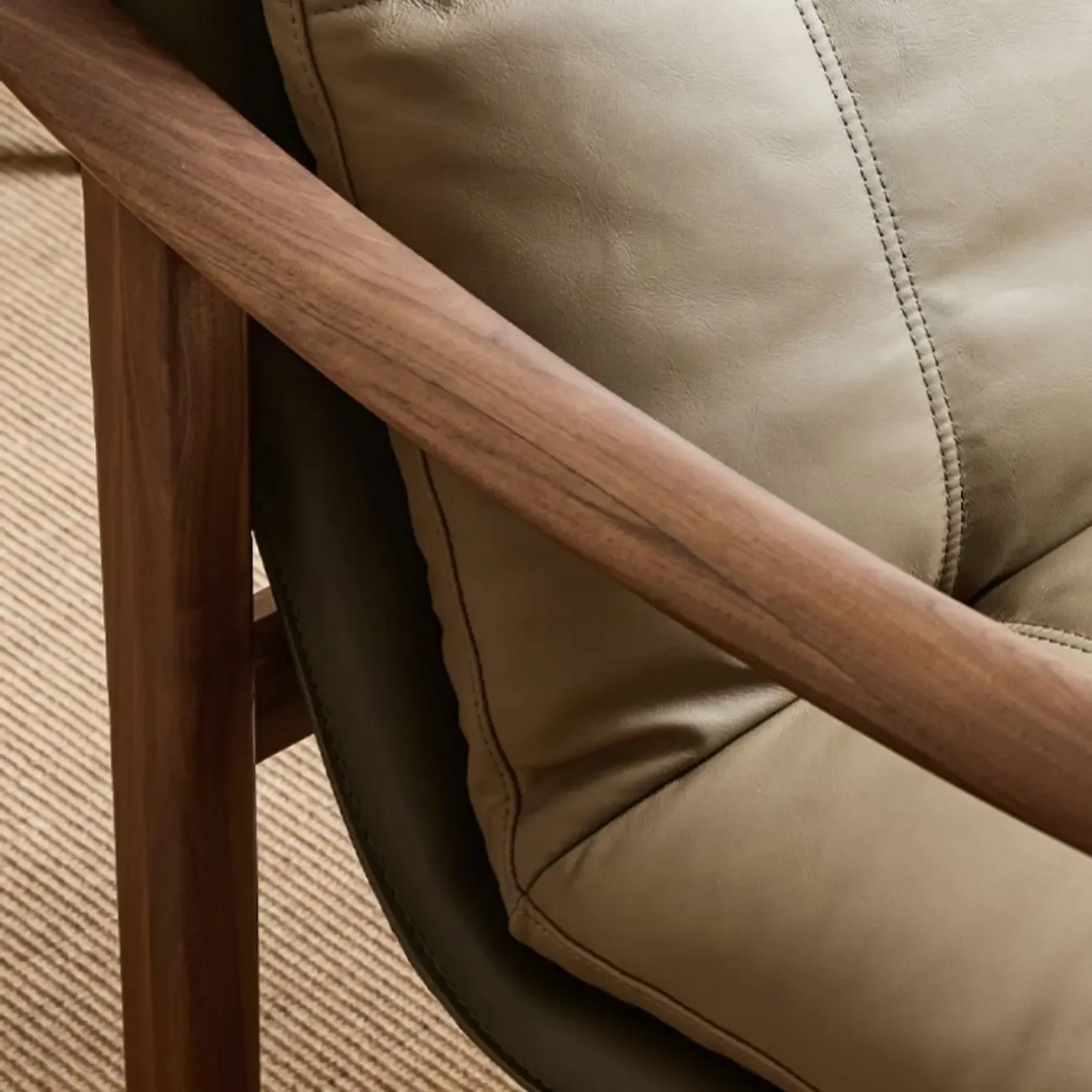 Scandinavian Green Genuine Leather Armchair