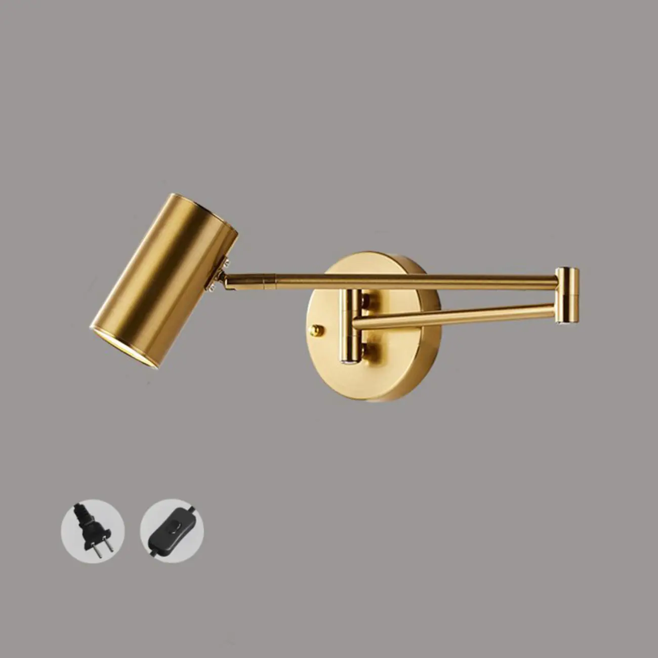 Modern Bedside Swing Arm Wall Light with Iron Shade