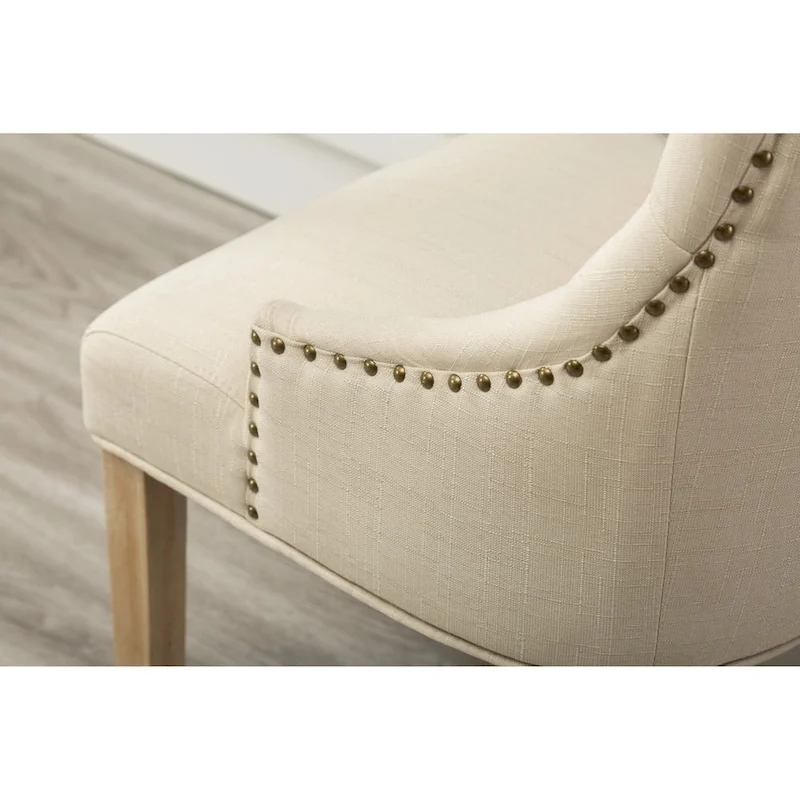 Roundhill Furniture Tufted Solid Wood Silver Nailhead Wingback Hostess Chairs (Set of 2)