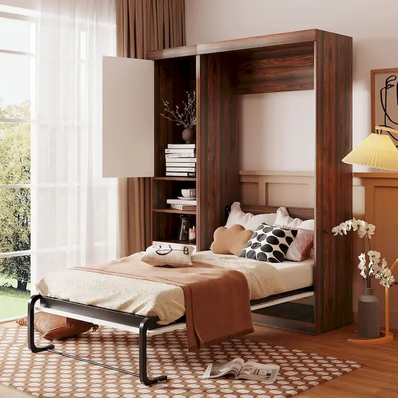 White Twin Murphy Wall Bed with Side Cabinet, Sleeps 1