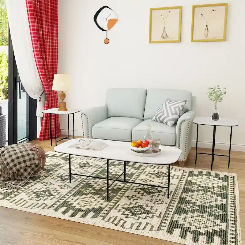 Lotus 3 Pieces White Ceramic Top Coffee Table Set - 15.75*47*23 inches