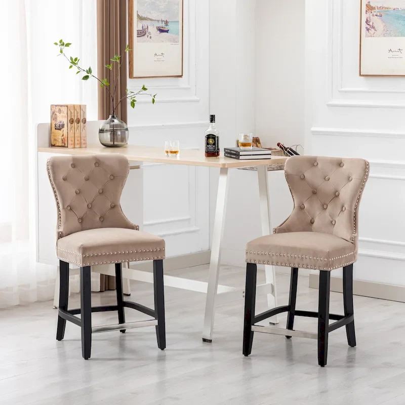 Carter 24  Wingback Tufted Nailhead Counter Stool (Set of 2)
