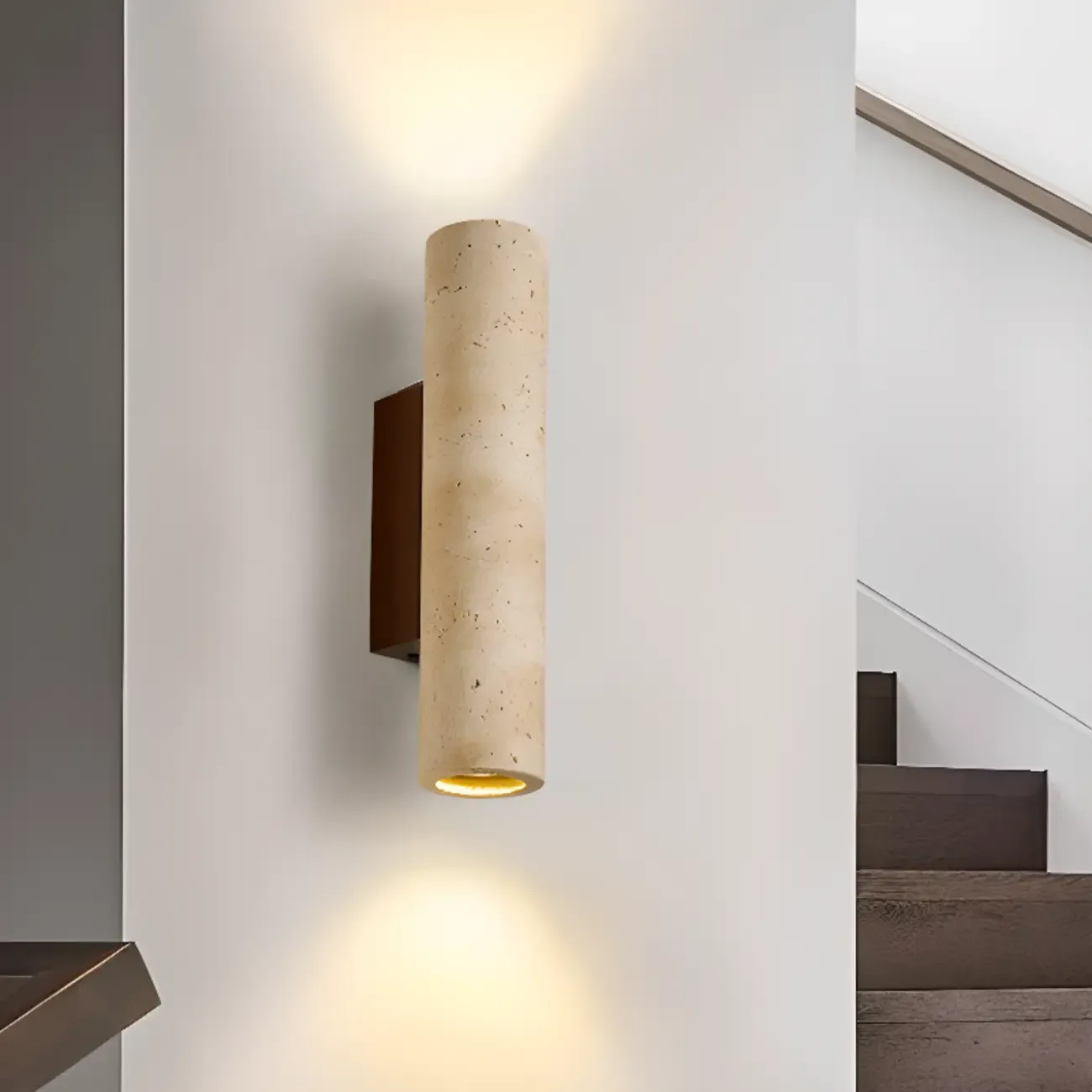 Cylinder Indoor Modern Beige Stone Wall Sconce Light Hardwired