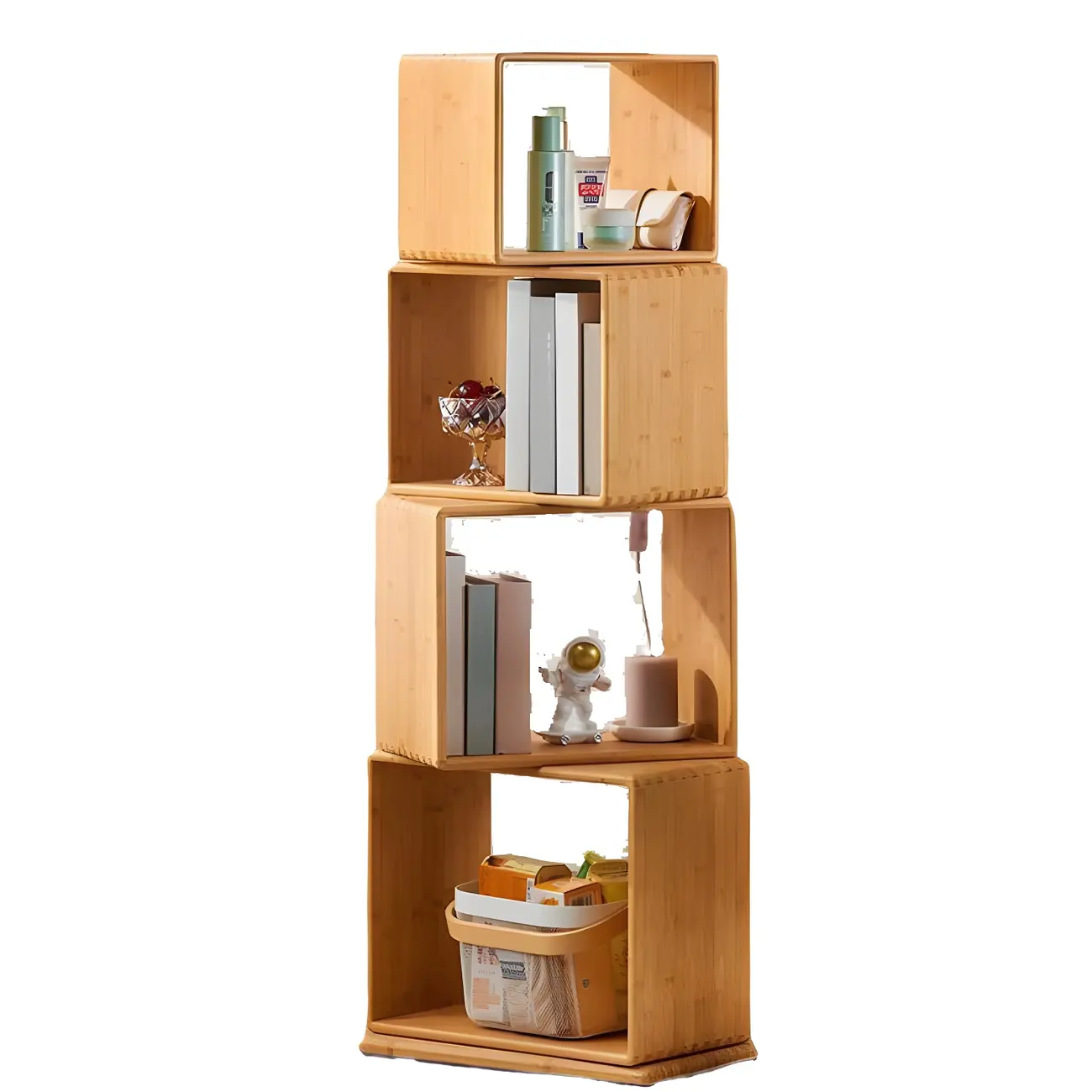 4-Tier Modern Wooden Open Cube Display Bookcase