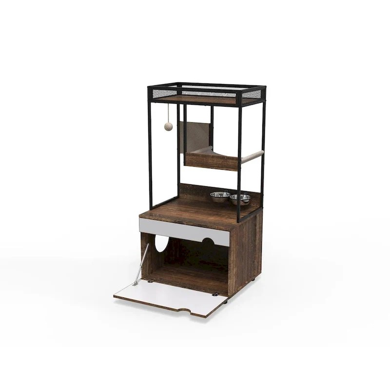 Cat Litter Box Enclosures with Cat Tree Tower, Cat Furniture ,Cat Cabinet