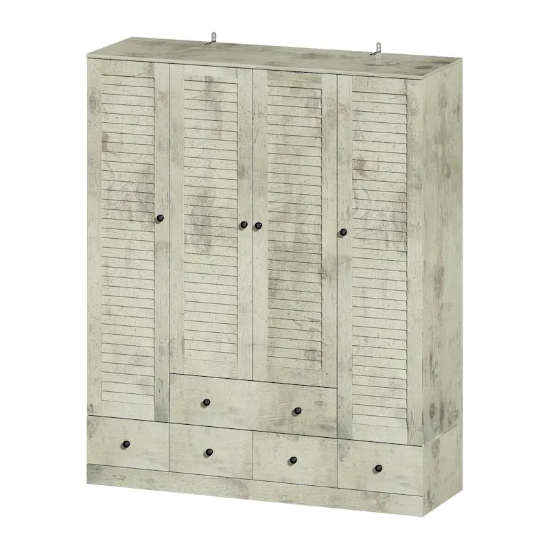 Wardrobe Armoire Closet 59W Large Freestanding Wardrobe Cabinet White