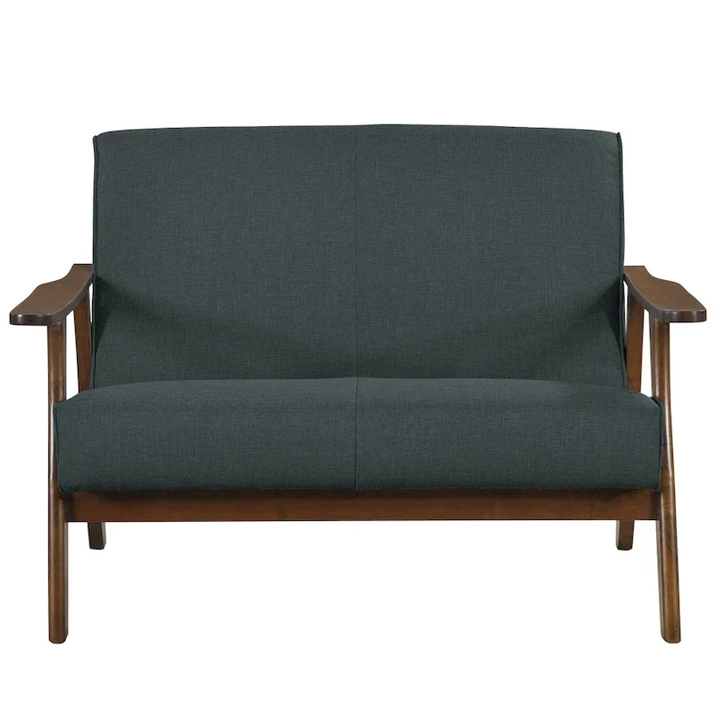 Mid-Century Modern Loveseat 2-Seater Sofa with Wooden Arms - Light Gray Linen Upholstery 46.69