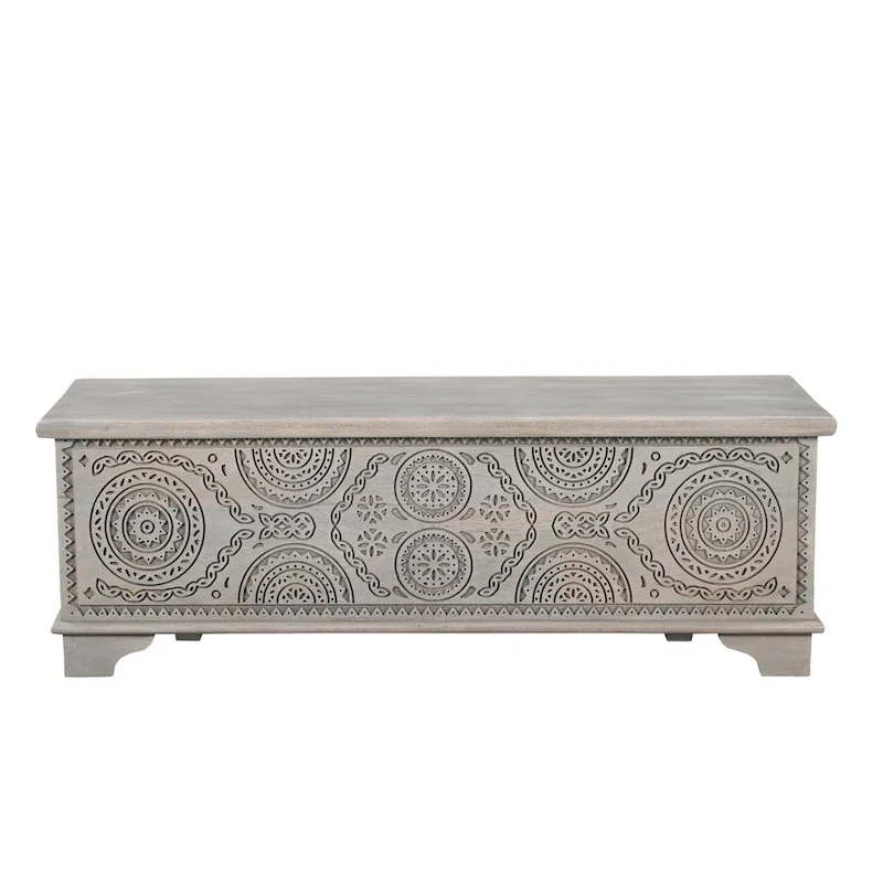 Clara Carved Solid Wood Storage Ottoman