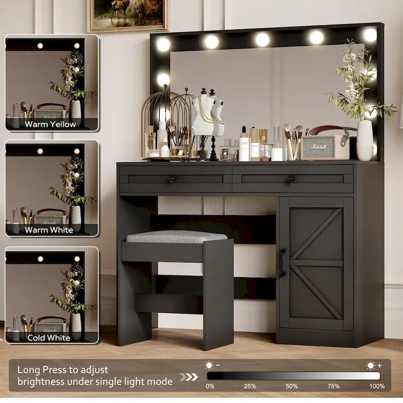 Farmhouse Makeup Vanity Table with Lights