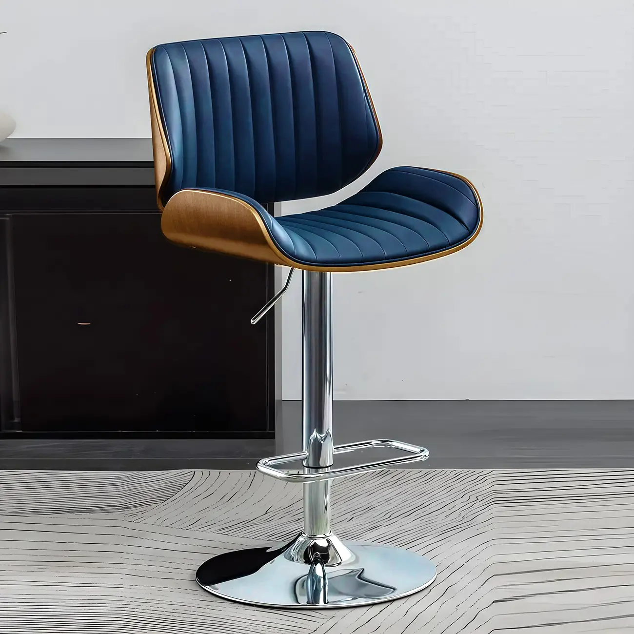 Elegant Wood Leather Red Swivel Adjustable Bar Stool