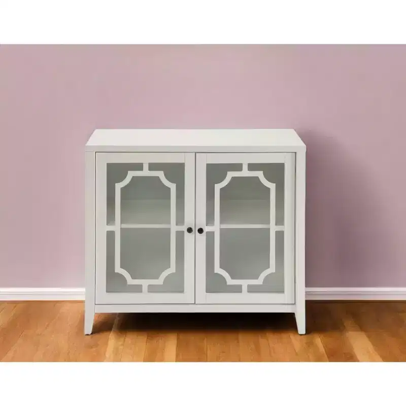 HomeRoots 34 White Sideboard with Two Glass Doors