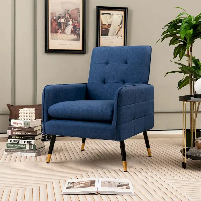 Linen Fabric Accent Chair Modern Single Sofa Chair with Solid - See Details