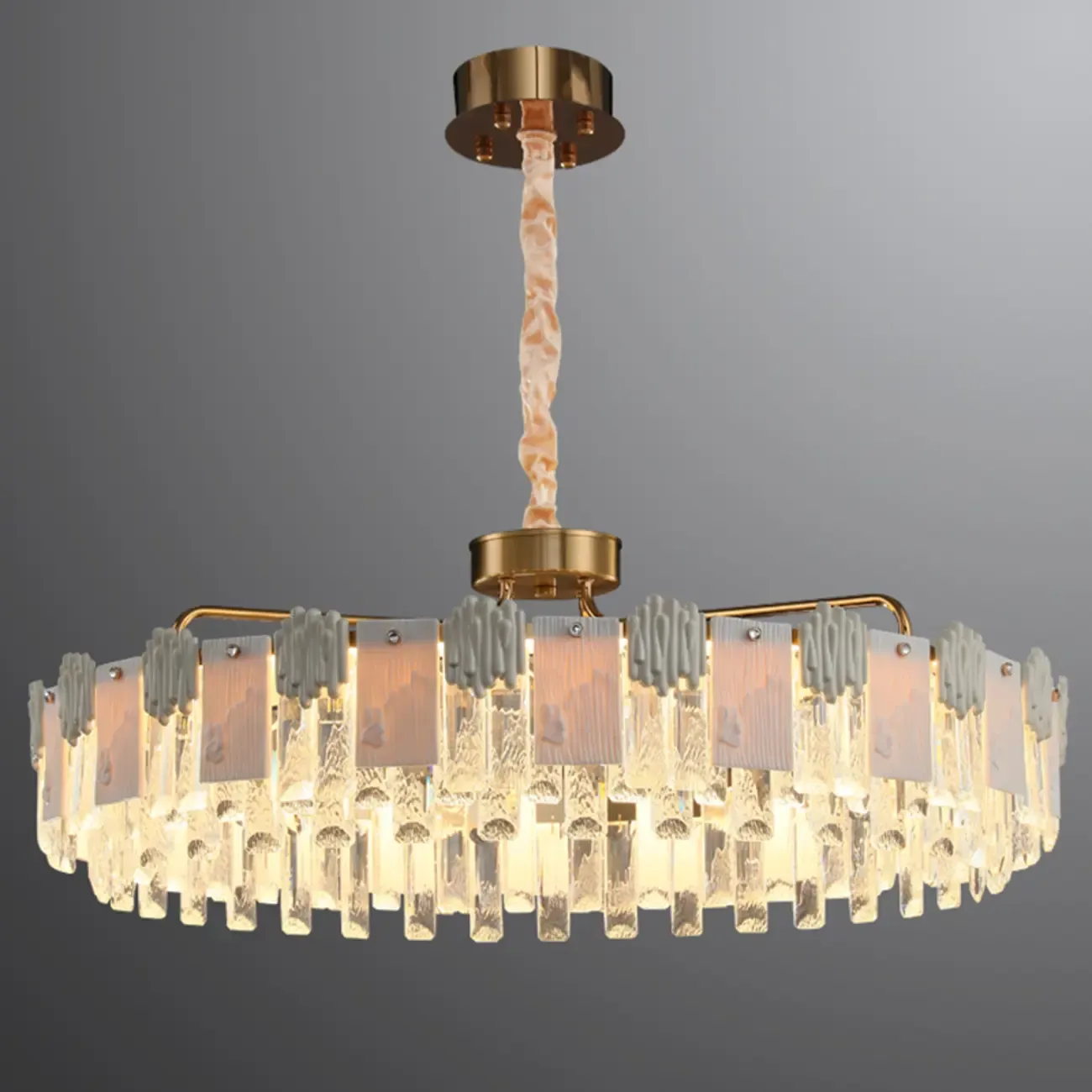 Modern Round Gold Crystal Drum Dimmable LED Chandelier