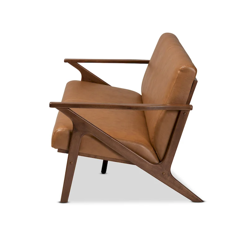 Bianca Mid-Century Modern Wood and Faux Leather Living Room Sofa
