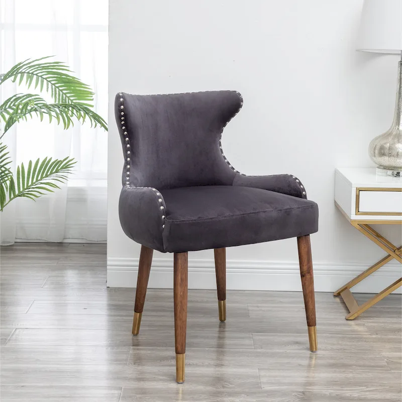 Gray 23  Polyester Upholstered Accent Chair with Rubberwood Legs