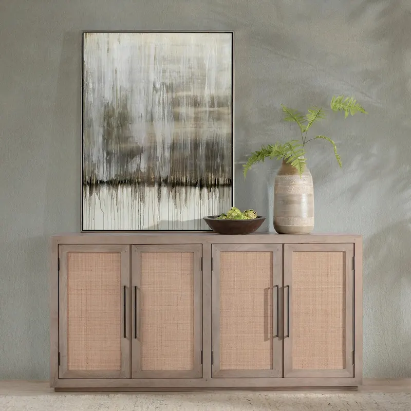 Classic Home Jensen Mango Wood and Cane Weave Buffet Sideboard