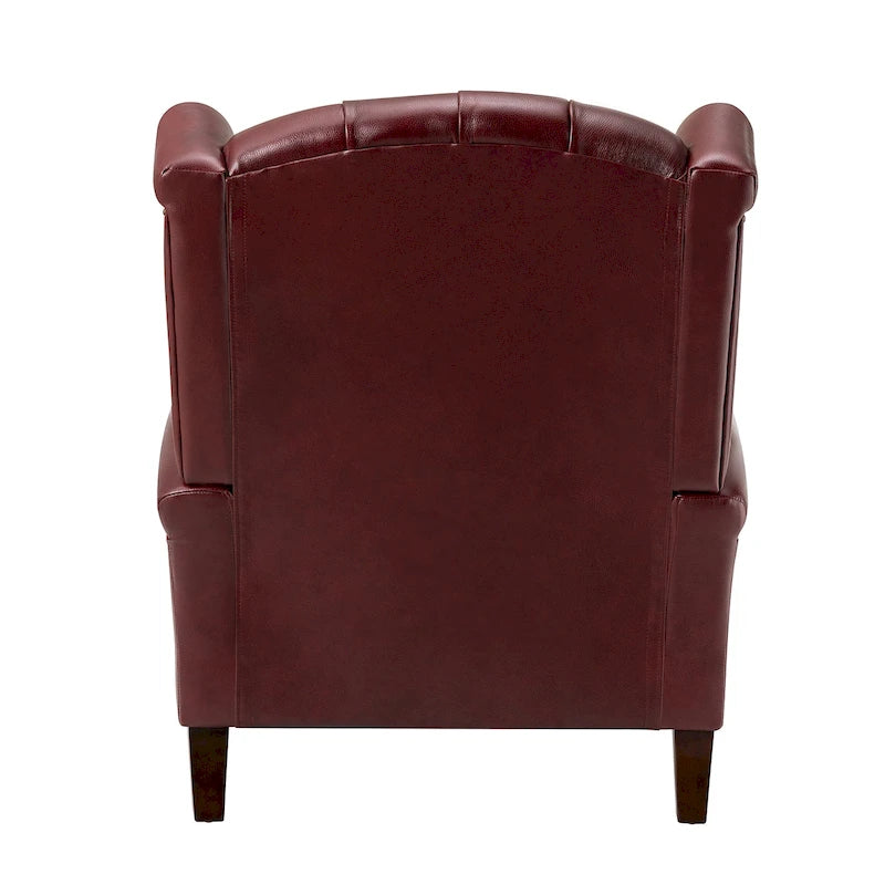 Brown Genuine Leather Wingback Armchair with Nailhead Trim, Set of 2, 1-Person