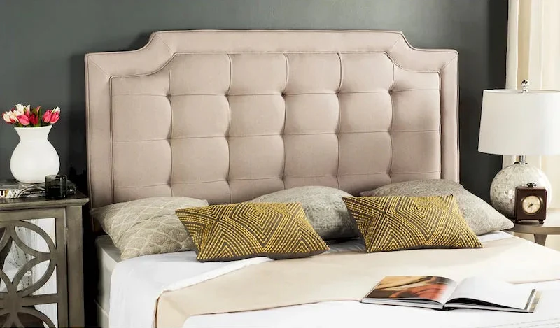 King Tufted Upholstered Headboard – Taupe, Hollywood Glam Style