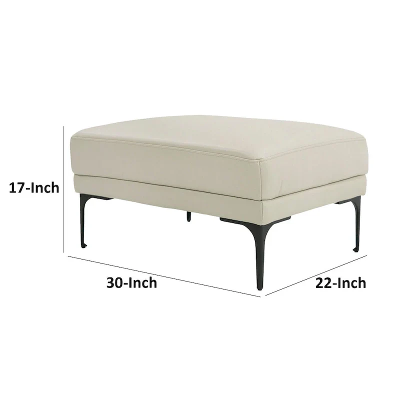 Salk 30 Inch Ottoman, Rectangular Cushioned Seat, Light Gray Upholstery