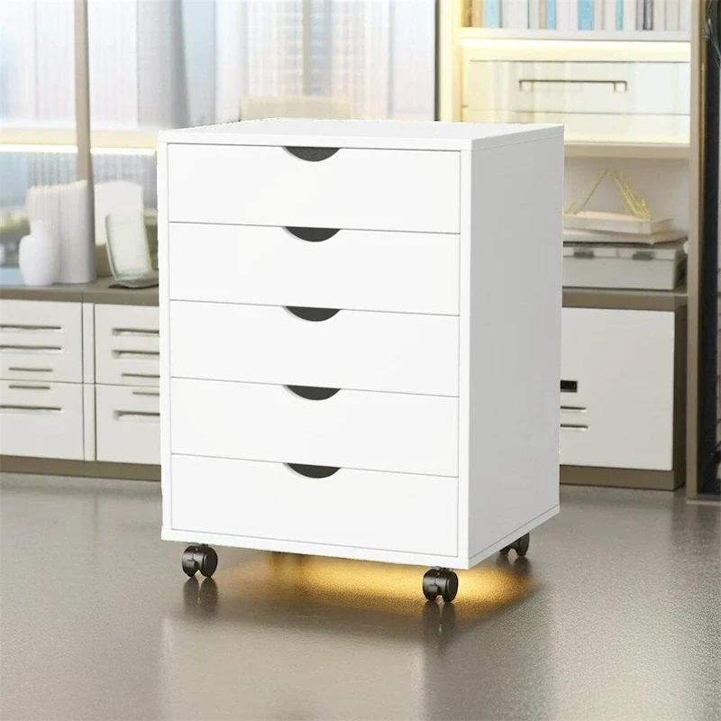 White / Black 5-Drawer Storage Chest with Wheels – 1 Person Use