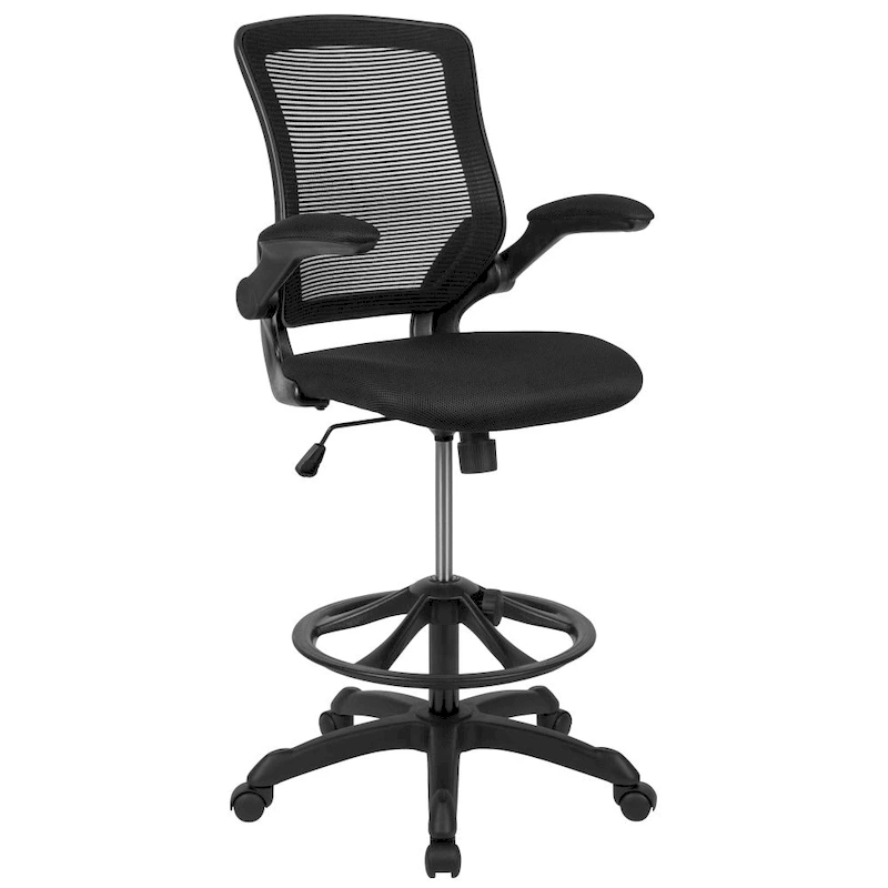 Mid-Back Mesh Ergonomic Drafting Chair with Foot Ring and Flip-Up Arms