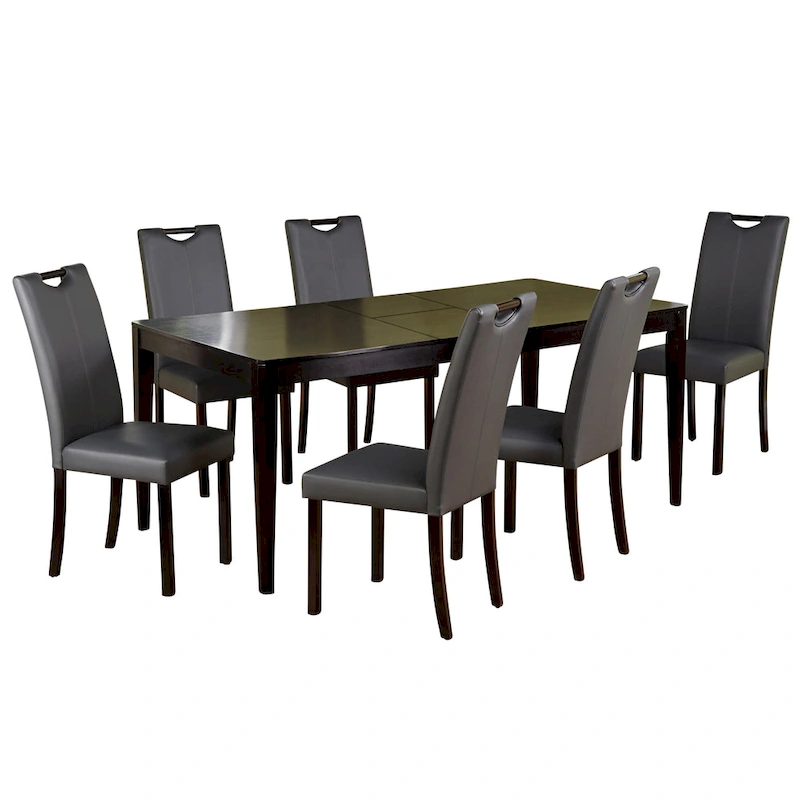 Simple Living Tilo Grey Faux Leather and Wengewood 7-piece Dining Set