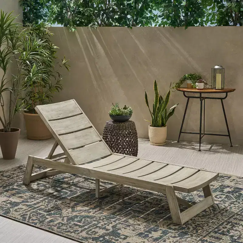 Okak 1PC/2PCS Acacia Wood Adjustable Chaise Lounge,Modern Outdoor Lounger with Slatted Design for Poolside,Backyard,Garden