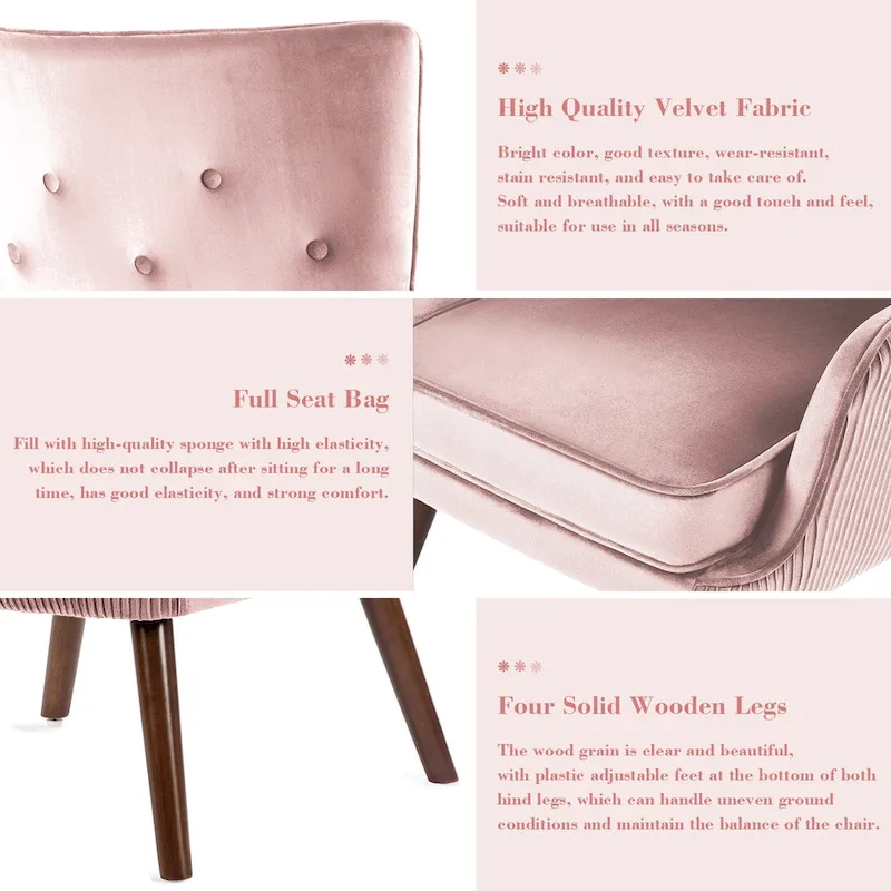 Modern Upholstered Velvet Wingback Accent Arm Chair, Set of 2 - 36.6 H x 28 W x 28.4 D