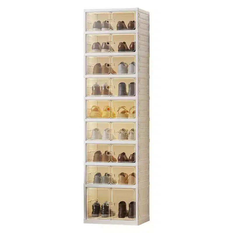 GustoWave Stackable Foldable Shoe Rack, 9 Layers Thicken Shoe Storage Boxes for Clothes, Blankets, Shoes, Books Storage, White