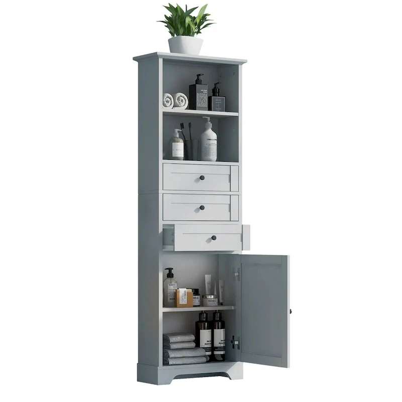 68 Tall Freestanding Bathroom Cabinet with 3 Drawers and Adjustable Shelves