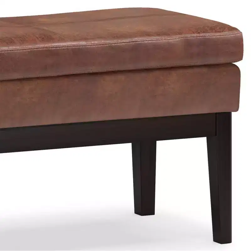 Distressed Saddle Brown / Greige Mid-Century Rectangle Ottoman Bench, Seats 2