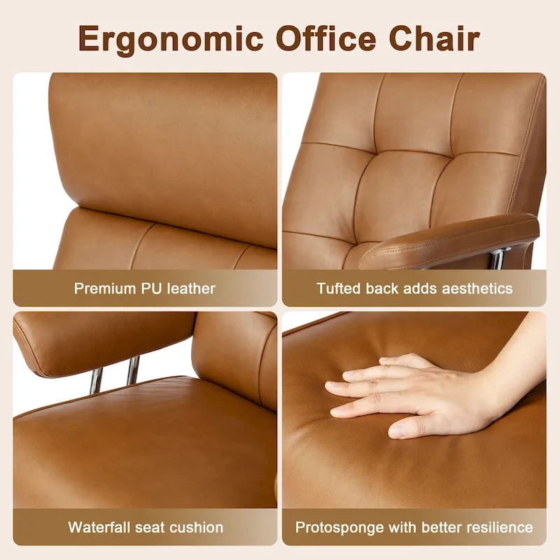 Ergonomic High-Back Office Chair with PU Leather, 360° Swivel, Height Adjustable, Tufted Design