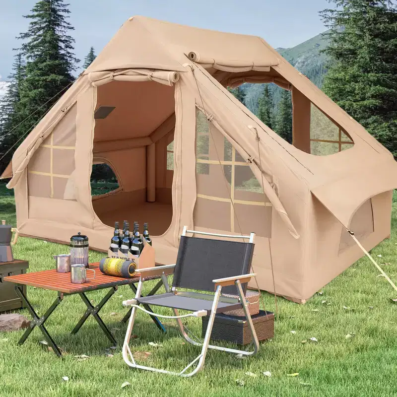Costway 4-6 People Inflatable Tent with 4 Mesh Screen Windows 2 Doors Skylight Carrying Bag Green/White