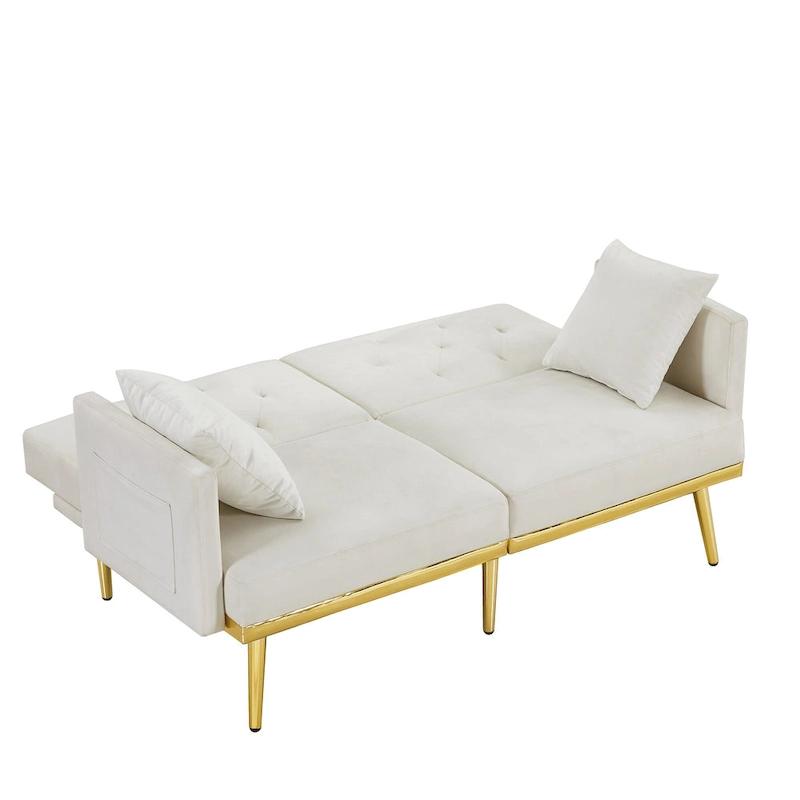 Cream White Velvet Sofa Bed - 31.49 x 59.00 x 29.52