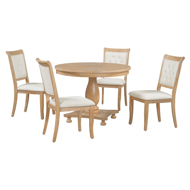 Retro Round Dining Table with 4 Upholstered Chairs