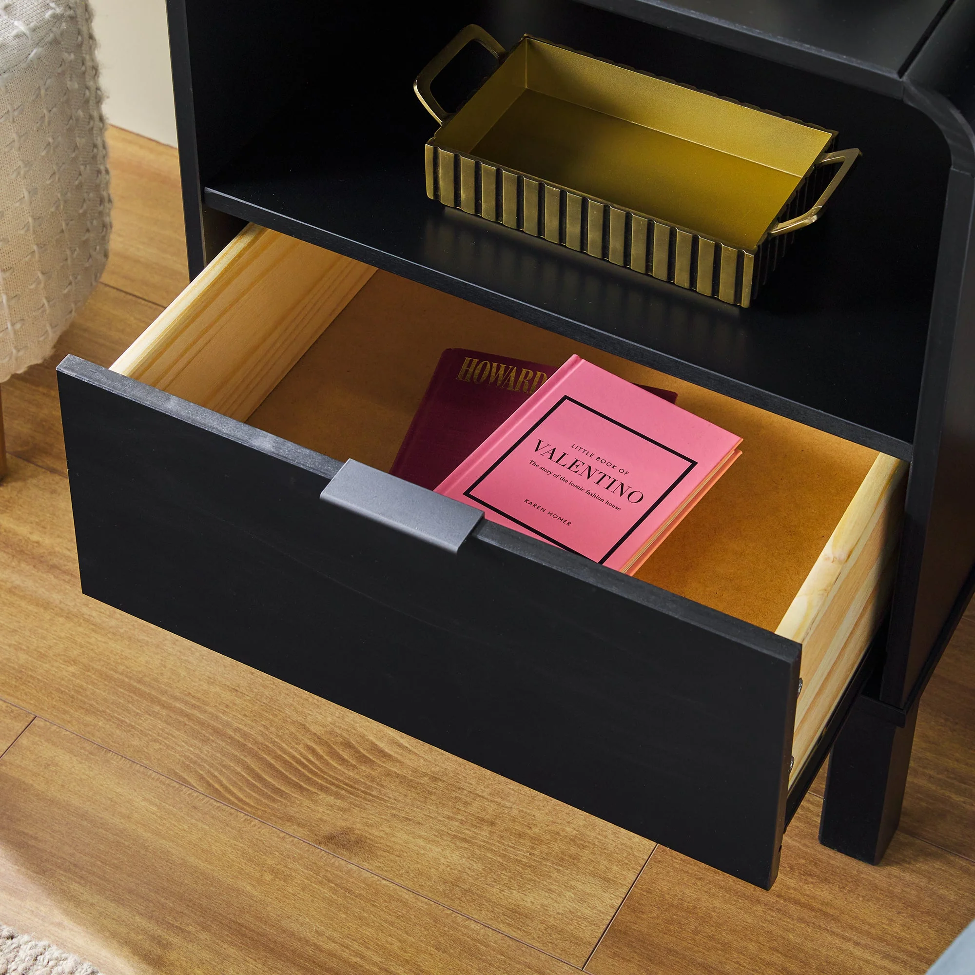 Elias Modern Curved-Frame Solid Wood Nightstand