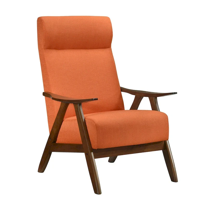 Mary 32 Inch Accent Chair Armchair, Orange Polyester Linen, Solid Wood