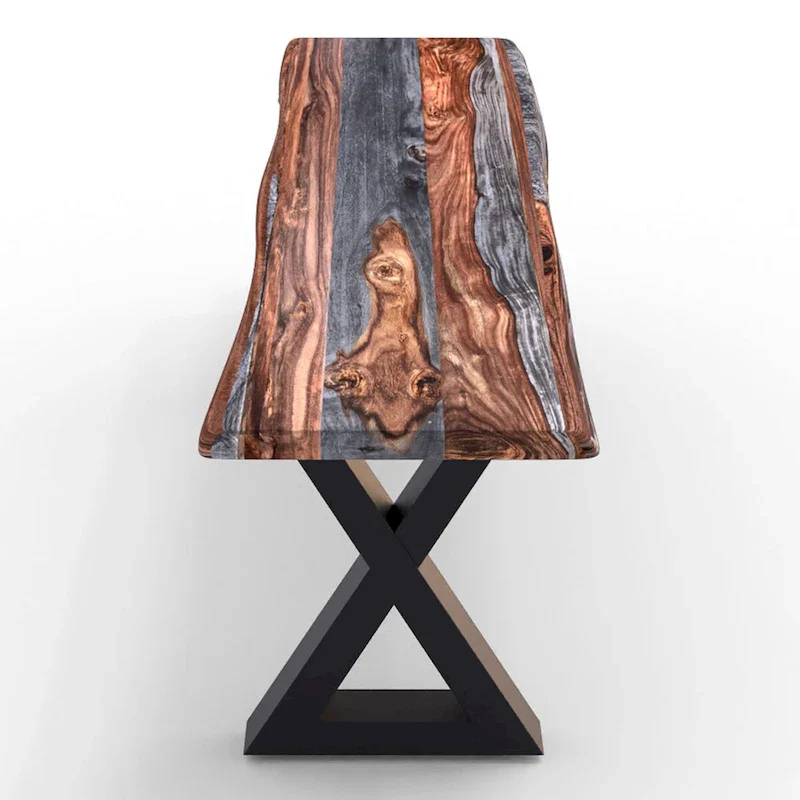 Solid Wood Bench with Metal X Legs