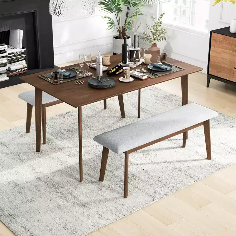 Mid-Century Solid Wood Dining Table  Seats 4-6, Brown Finish
