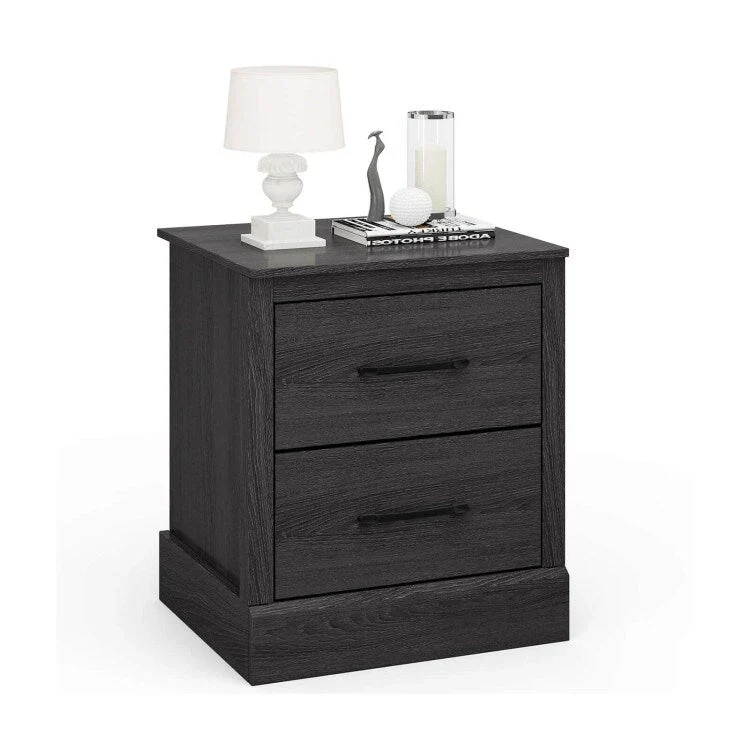 Wood Compact Floor Nightstand with Storage Drawers