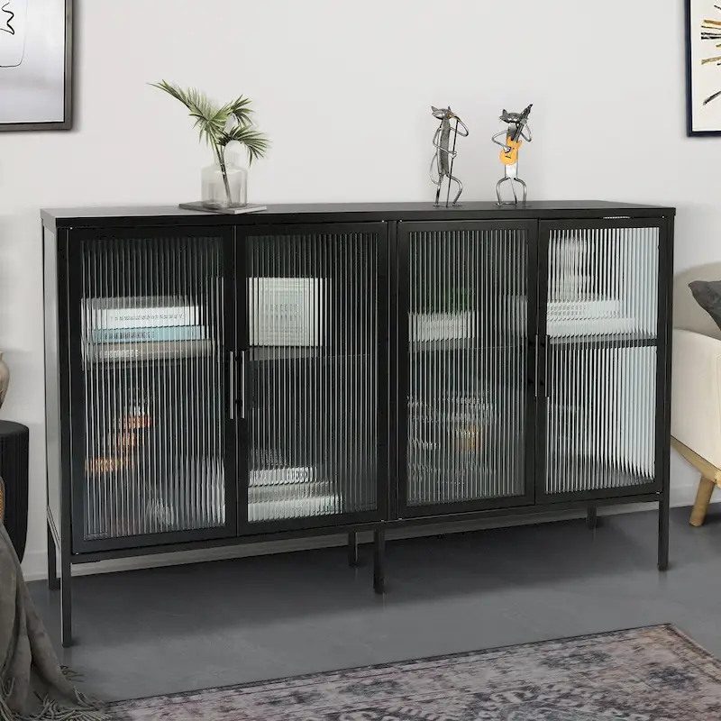 Metal Tempered Glass Cabinet with Adjustable Shelf