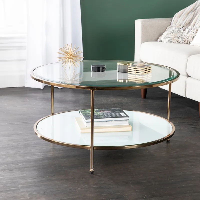 SEI Furniture Grant Gold Copper Round Coffee Table with Storage