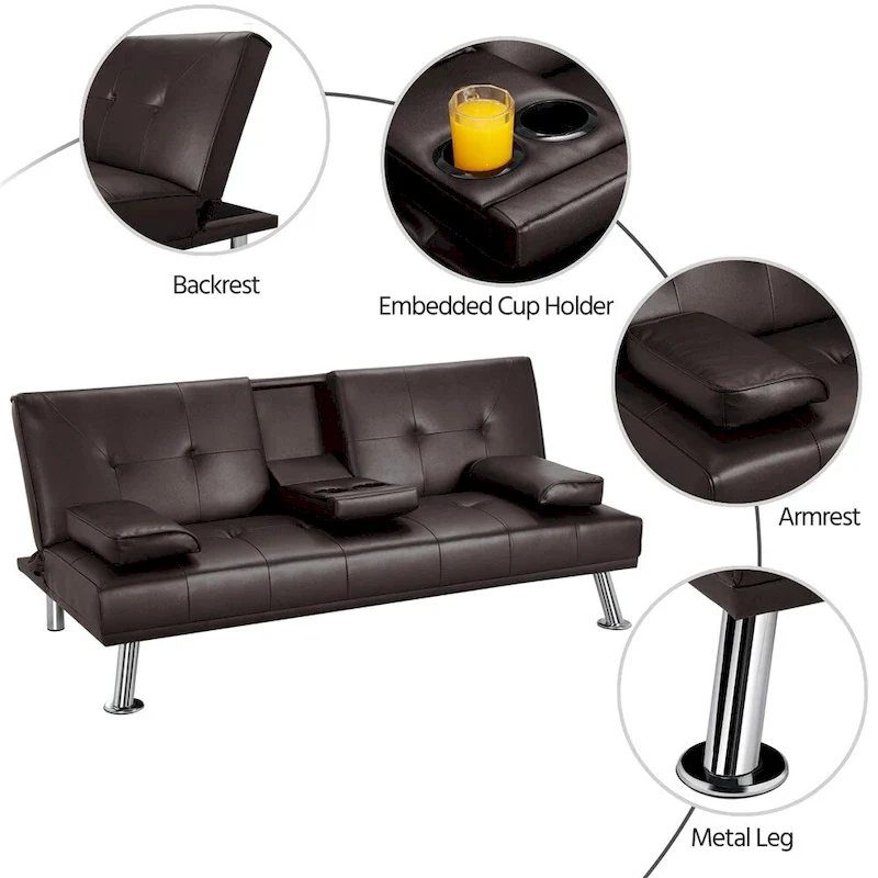 Yaheetech Modern Recliner Couch Faux Leather Futon Sofa Bed